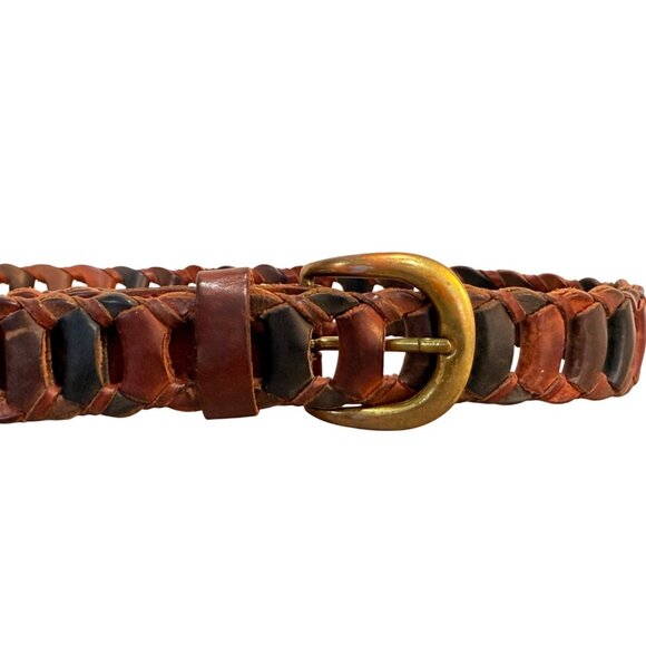 County Seat Multicolor Leather Belt Sz S Rustic Link Woven VTG 70s Brass Buckle main image 12